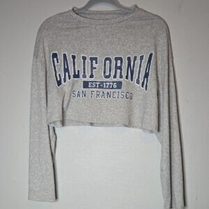 SHEIN California Long Sleeve Crop Top, Gray, Women's Size 2